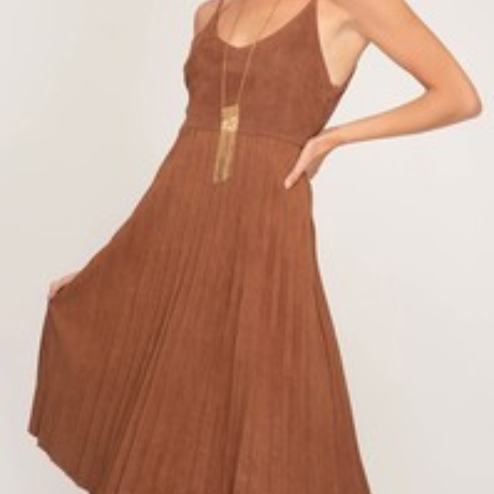 Camel brown soft suede-type pleated dress
